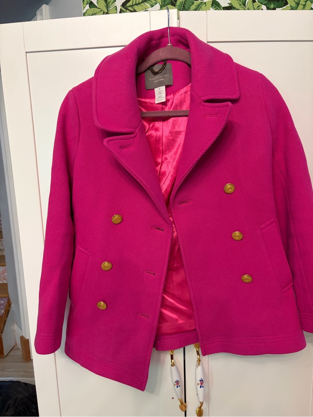 J. Crew Fuchsia Double-Breasted Peacoat with Gold Buttons